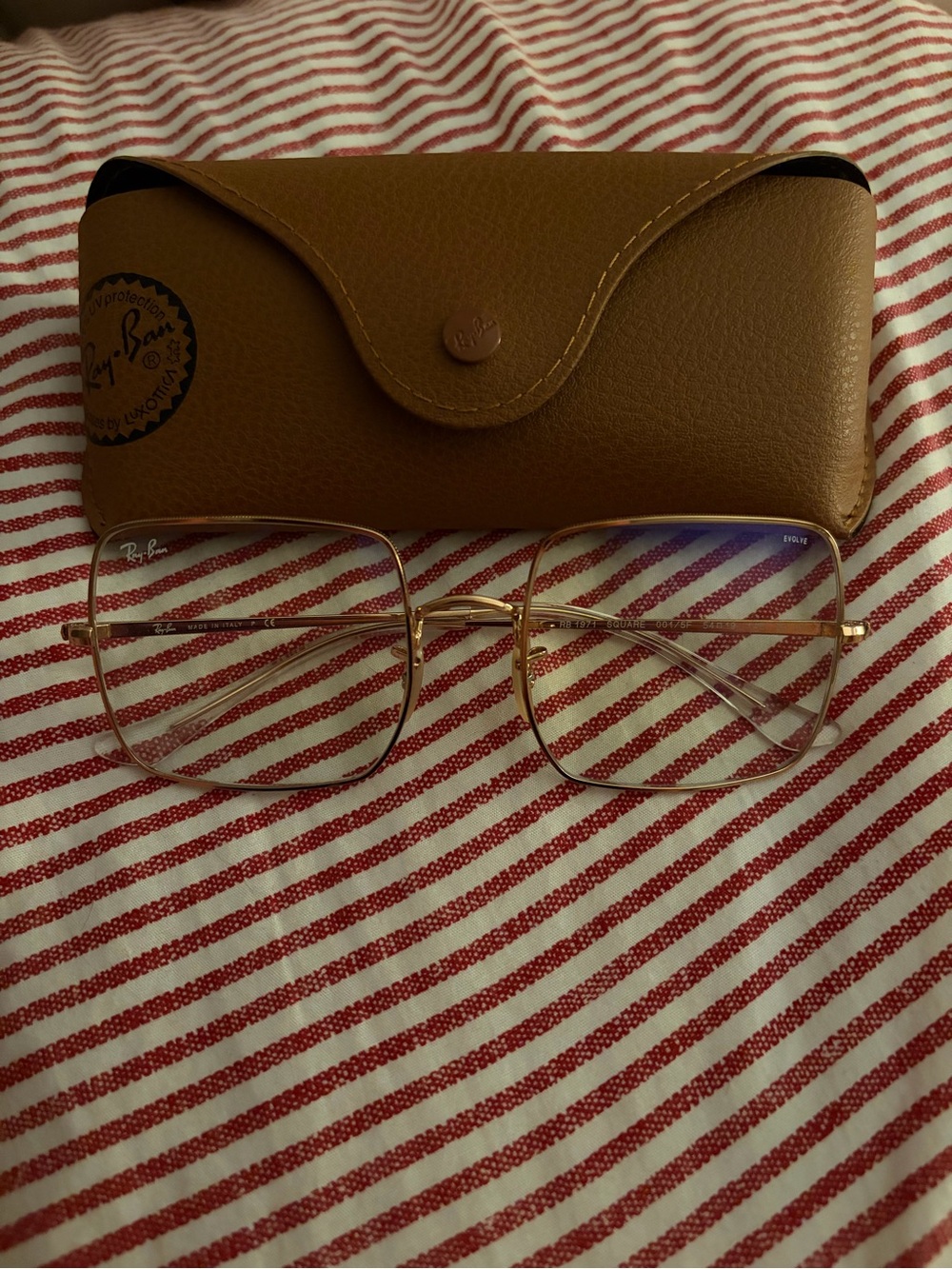 Ray-Ban Blue Light Gold Metal Frame Glasses with Brown Case